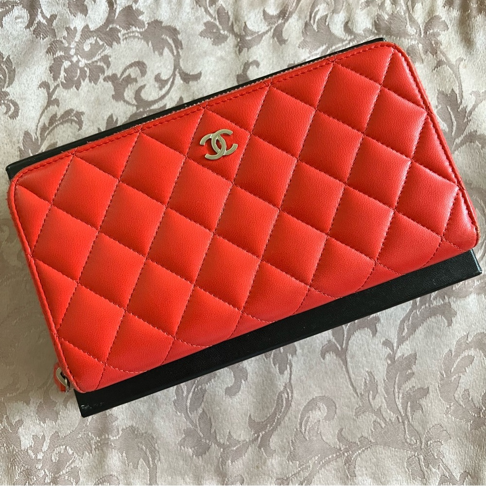 Authentic Chanel Lambskin Quilted Zip Around Wallet
